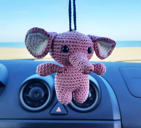 Elephant Cute Ornament, Car Rearview Mirror Hanging Decorations, Automotive Crochet Handmade Holder Accessories, Bag Ornament....