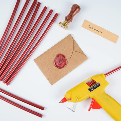 10 Pieces Sealing Wax Glue Sticks, 8 Inch Long Mini Hot Glue Gun Sticks for Envelopes, Wedding Invitations, Cards, DIY Art Craft (7mm Diameter, Re...