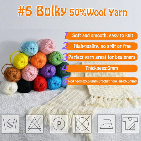50% Wool Yarn for Crocheting,Thick Yarn for Crocheting,Crochet Yarn for Crocheting,Yarn for Crafts,Crochet Yarn for Sweater,Scarf,Hat(Dunhuang Blu...