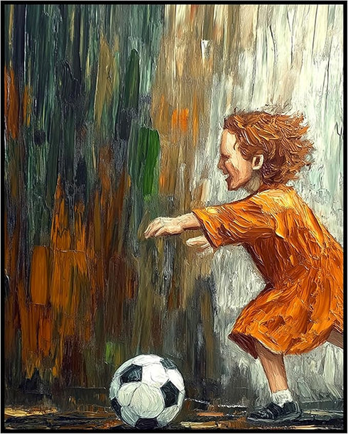 Posterizer 1 pcs-classic oil paintings inspired-child playing football / soccer-Sports & Hobby Art Gifts for sports fans Decor for Home & Office- ...