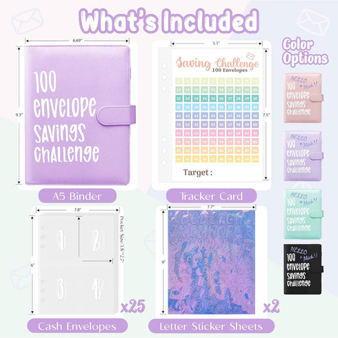 Axolotl 100 Envelopes Money Saving Challenge Binder, A5 Savings Budget Challenges Binders with Cash Envelopes, 100 Days Envelope Saving Binder Boo...