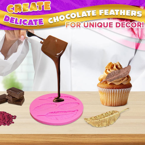 Feather Candy Molds - Pink Silicone Soap Molds for Clay Crafting, Fondant, Chocolate & Cake Decorating...