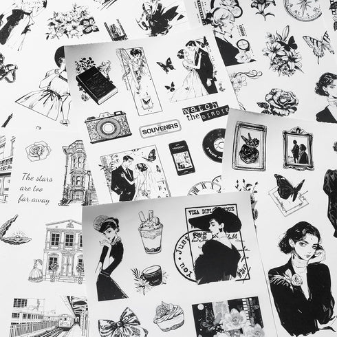 Scrapbooking Stickers Book 200 Stickers A5 Size People Stickers Pre-Cut Washi Stickers for Journaling stickers black and white scrapbook supplies...