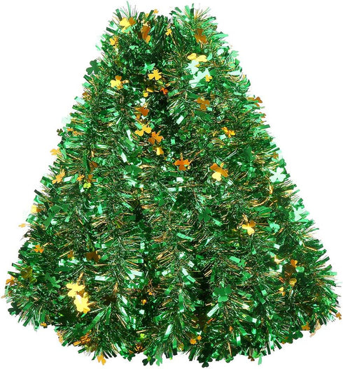 CCINEE 33FT St.Patrick's Day Tinsel Garland,Shamrock Clover Green Gold Metallic Garland for Irish Party Home Decoration...