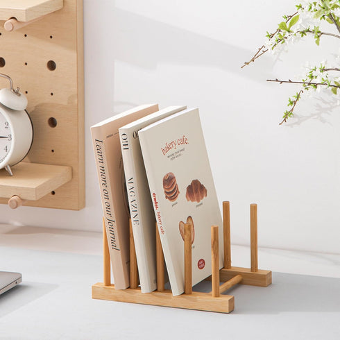 HBlife 2pcs Bamboo Dish Plate Bowl Cup Book Pot Lid Cutting Board Drying Rack Stand Drainer Storage Holder Organizer Kitchen Cabinet?Keep Dry?...