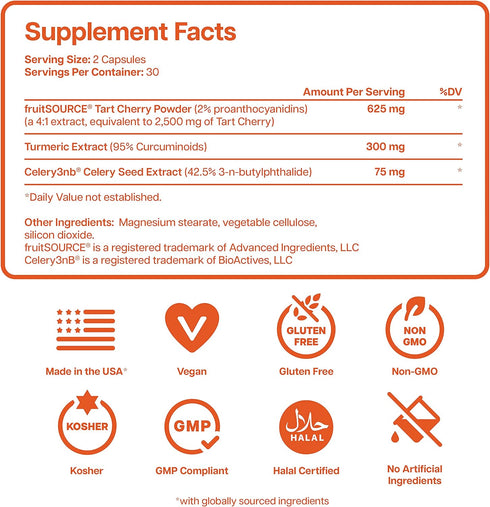 3 in 1 Uric Acid Flush Cleanse – Tart Cherry Extract with Turmeric & Celery Seed Supplement Purge - Feet and Joint Support - 60 Veggie Capsules...