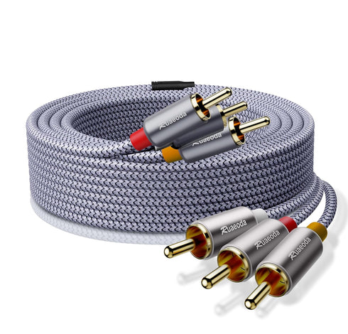 Ruaeoda AV Cable 6ft 3RCA Cables,Braid 3RCA to 3RCA Cable Composite Audio Video Cable Shield 3RCA Stereo Audio Cable Compatible with Set-Top Box,S...
