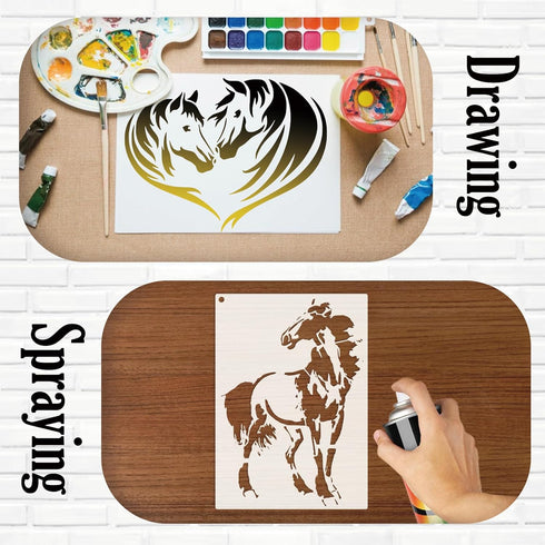 Horse Stencils for Painting on Wood, Horse Stencils for Crafts Reusable Wood Burning Drawing Art Paint Stencils and Patterns for Wall Cake Cookie ...