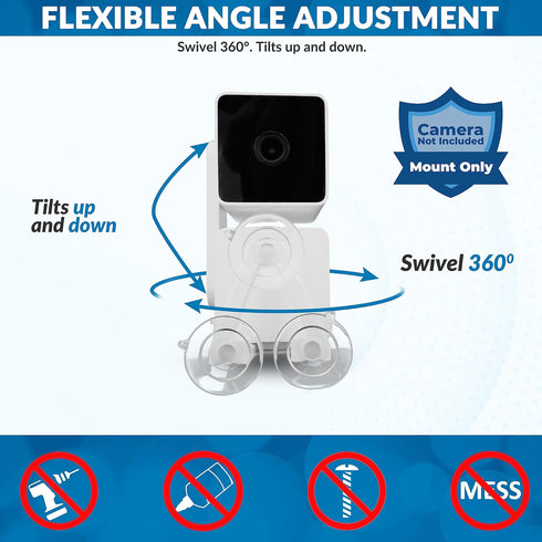 Pan v3 Wyze Compatible Secure Suction Mount (Camera Not Included) – Bracket Shelf with Dual Suction Cups Allows 360 Swivel – Affixes to Window Gla...