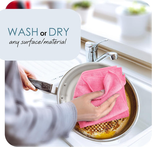 Hearth & Harbor Microfiber Cleaning Cloth, Microfiber Towels for Cars 12 Pack Washcloths, Pink Cleaning Rags, Reusable Microfiber Towel, Microfibe...