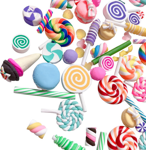 100pcs Miniature Candy Lollipop Decor Mixed Polymer Clay Sets for Childs Pretend Kitchen Play Cooking Game DIY Party Doll house Accessory...