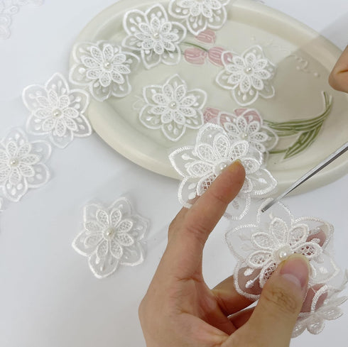 3Yards White Flower Lace Pearl Trim,Embroidered Sewing Lace Applique for DIY Sewing Crafts Wedding Dress Home décor...