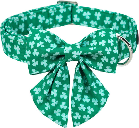 ARING PET St. Patrick's Day Dog Collar-Cute Green Clovers Dog Collar with Sailor Bowtie, Cotton Trefoil Dog Collars with Metal Buckle...