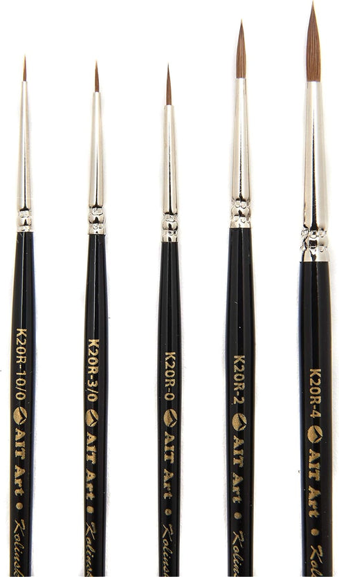 AIT Art Premium Detail Brush Set, 5 Pure Kolinsky Russian Red Sable Paint Brushes, Handmade in USA for Ultimate Details with Oil, Acrylic, and Wat...