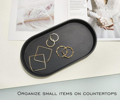 Black Small Tray (10 inch), Oval Tray for Kitchen Counter, Bathtub Bathroom Vanity Items, Countertop Organizer, Coffee Accessory, Bar, Serving Sea...