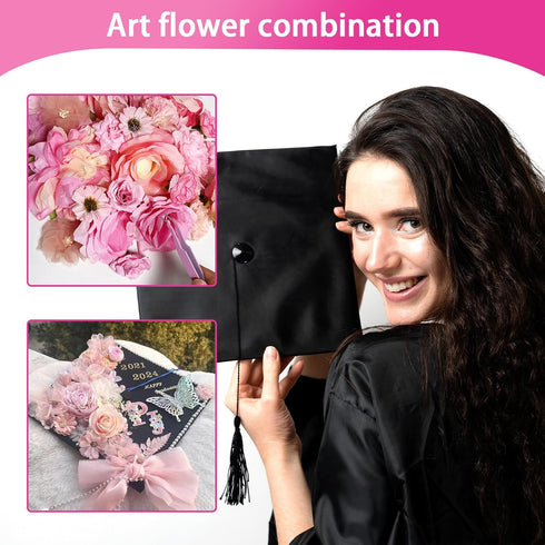 44 Pieces Graduation Cap Decorating Kit, Assorted Artificial Flowers, Rhinestones, Alphabet and Number Stickers and Butterflies for DIY Grad Cap T...