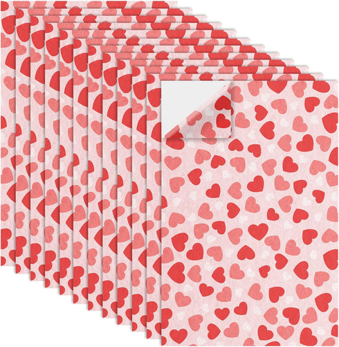 12 Sheets Self Adhesive Felt Sheets, 7.9x11.8 Inch Fun Heart Printed Felt Backed Felt Fabric for Weddings Gifts DIY Valentine's Day Supplies Decor...