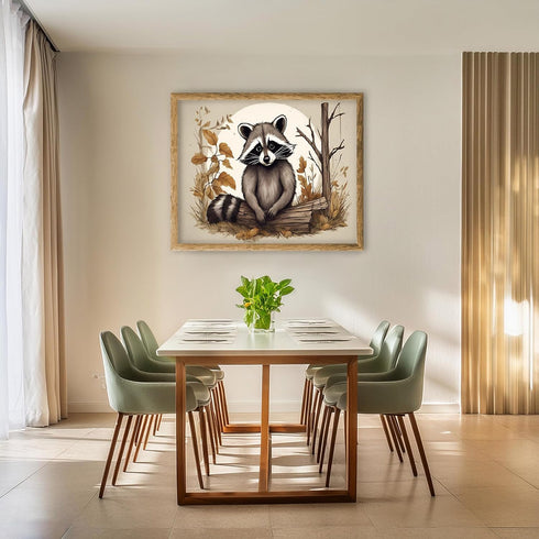 Posterizer 1 pcs- Sad raccoon sitting behind a trunk-Art for Animal Lovers-Floral Botanical Art- Gift for Men Women Entrepreneur Teens-Decor for H...
