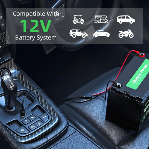 12V Car Cigarette Lighter Male Plug Adapter Charger Cord, with Built-in Resettable Fuse, Bateria Power 4.9FT 12AWG 12 volt plug to O Ring Terminal...
