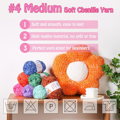 Soft Chenille Yarn (Solar Red, 1PCS) for Crafts, Crocheting, Fancy Yarn for Sweater/Hat/Blankets/DIY Craft, 100% Polyester, 210m/230yard, #4 Mediu...