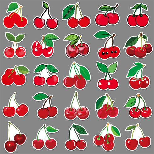50pcs Cherry Stickers Vinyl Red Fruits Stickers for Water Bottle Laptop Skateboard Phone Computer Bike Cars Guitar Luggage Suitcase,Cute Waterproo...