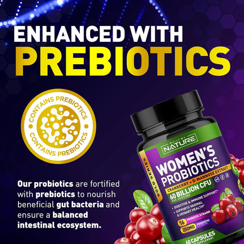 Probiotics for Women - 60 Billion CFUs, 16 Strains, with Cranberry, D-Mannose & Prebiotics - Supports Digestive, Immune, & Vaginal Health - Non-GM...