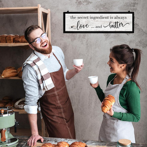 Jetec The Secret Ingredient Is Always Love and Butter Sign Funny Wood Kitchen Sign Funny Farmhouse Wall Kitchen Decor Rustic Kitchen Wall Decorati...