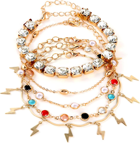 Gold Anklets for Women Waterproof Rhinestone Link Anklets Set Layered Anklet for Women Gold Jewelry Gift...