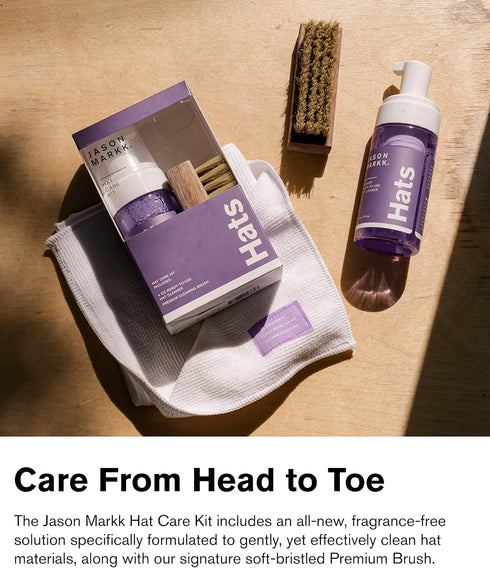 Jason Markk Hat Care Kit, 4 oz Ready-To-Use Hat Cleaner, Premium Cleaning Brush, Effectively Cleans Hats, Safe on All Materials, Specifically Form...