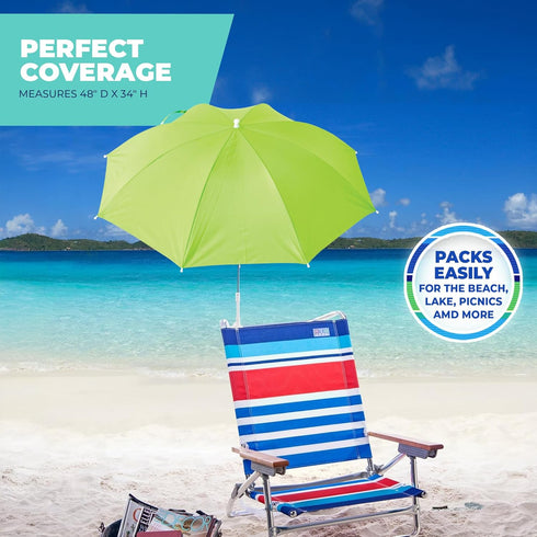 Rio Brands Wave Beach 4' Adjustable Clamp-On Beach Umbrella and Sun Shade, Lightweight Polyester Umbrella with Clamp for Chair...