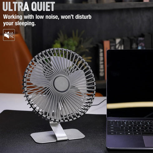 SLENPET 6 inch USB Desk Fan, Adjustable Tilt, 4 Speeds, Ultra-quiet, 90Rotation, Portable, Metal Base, Silver...