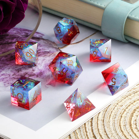 Shiny D&D Dice,DNDND Handmade Double Layers Sharp Edge Die with Gift Case for D&D Dungeons and Dragon Games (Red and Blue)...