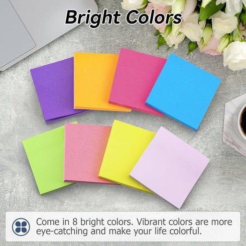 Sticky Notes 3x3, Bright Colors Self-Stick Pads, Easy to Post for Home, Office, School, 8 Pads(100 Sheets/pad)...