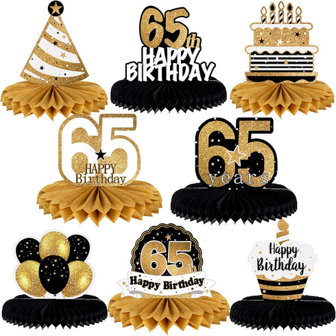 LINGTEER Happy 65th Birthday Table Honeycomb Centerpieces Cheers to 65th Birthday 65 Years Old Party Table Decorations Gift Sign....