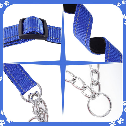 1 PC Pet Martingale Dog Collar with Stainless Steel Chain No Slip Dog Collar Reflective Nylon Adjustable Collar for Puppy Medium Large Dogs (Blue,...