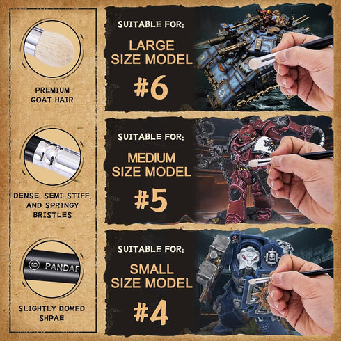 PANDAFLY Drybrush Set - 3 Sizes Hobby Detail Paint Brush Set, Acrylic Paint Brushes for Tabletop & Wargames, 40k, DND Miniatures, Citadel, Scale M...