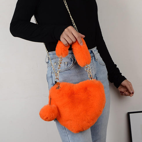 Rejolly Furry Purse for Girls Heart Shaped Fluffy Faux Fur Handbag for Women Soft Small Shoulder Bag Clutch Purse...