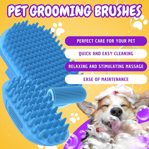 Dog Bath Brush + Gift Toothbrush | Dog Shower Brush | Dog shampoo brush with Non-Slip handle, ideal for short and long coats | Remove loose skin w...