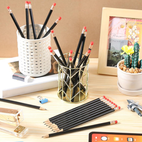 24 Pieces Round Pencils HB Graphite Pencils Wood Pencils with Eraser Cute Pencil Pack for School Drawing Sketching Wedding Office Supplies(Black)...