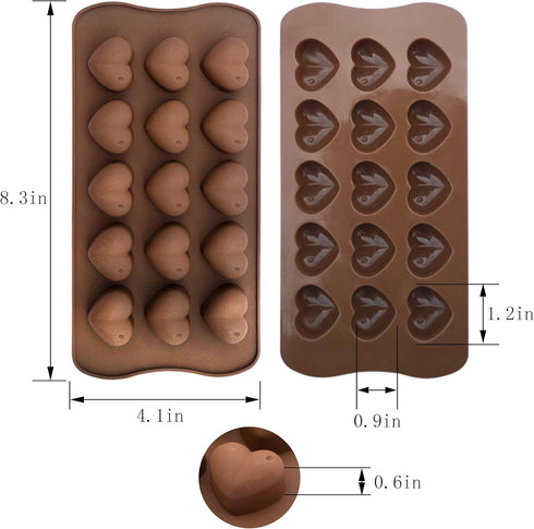 homEdge 15-Cavity Dimpled Heart Shape Chocolate Mold, Silicone Dimpled Valentine Heart Chocolate Gummy and Candy Mold...