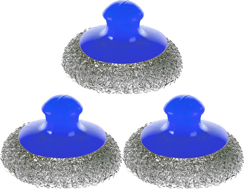Handle Stainless Steel Sponge - Set of 3 - Wire Metal Scrubber - Kitchen Dish Scrub Pads - Blue...
