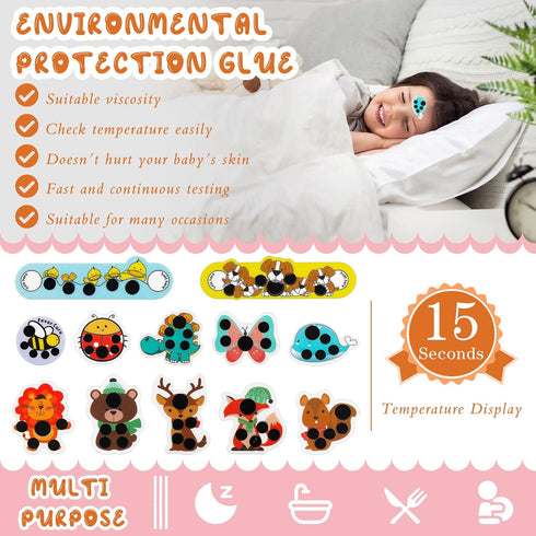 Stick-on Fever Cartoon Stickers Forehead Fever Kids Cartoon Stickers Temperature Fever Patch for Kids Baby Adults Home Office Supplies (Cute Style...