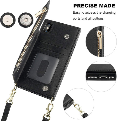 Bocasal Crossbody Wallet Case for iPhone X Xs with Card Holder,Zipper Card Slot Protector Shockproof Purse Cover with Removable Cross Body Strap 5...