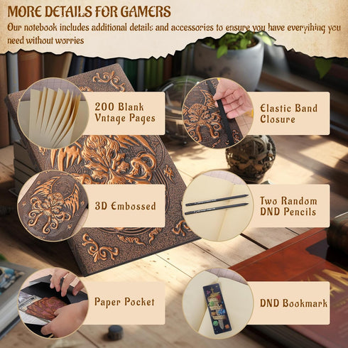 DND Campaign Journal with 3D Cthulhu Embossed Leather Cover - 192 Blank Pages A5 Notebook Great RPG Notepad for GM & Player (Bronze)...