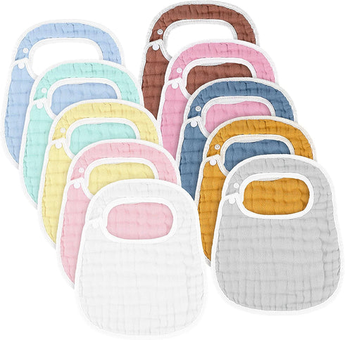 Loopeer 10 Pcs Snap Muslin Bibs Baby Bibs for Boy Girl Infants Newborns Bib Soft Snap Bibs for Teething Drooling (Colorful)...
