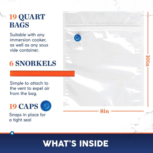 Cooking Bags (19 Count Quart Size), Reusable, Fast and Simple, Leak Proof, No Vacuum Sealer Required, No BPA/BPS...