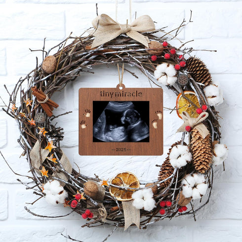 Creawoo 2025 Tiny Miracle Christmas Ornament Sonogram Picture Frame Baby's First Christmas Baby Gift Ultrasound Photo Frame Tiny Miracle Keepsake ...