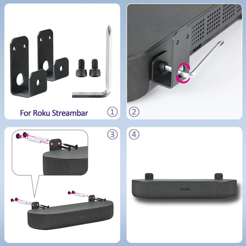 Wall Mount Bracket for Roku Streambar,Roku Smart Soundbar, Sturdy Soundbar Holder for Roku, with Silicone Remote Cover...