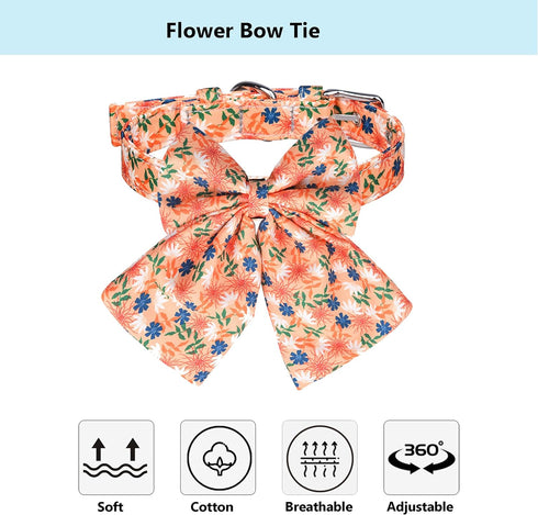 Girl Dog Collars and Leash Set for Small Medium Dogs,Adjustable Cute Puppy Floral Collars Including Pin Buckle Collars, Detachable Bow Tie and Flo...