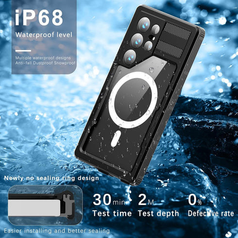 for Galaxy S24 Ultra Waterproof Case Compatible with MagSafe, Magnetic Waterproof Full Body IP68 Underwater Case Built-in Screen Protector Militar...